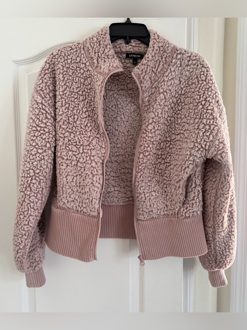 Express Blush Pink Teddy Sherpa Zip Jacket. Size XS